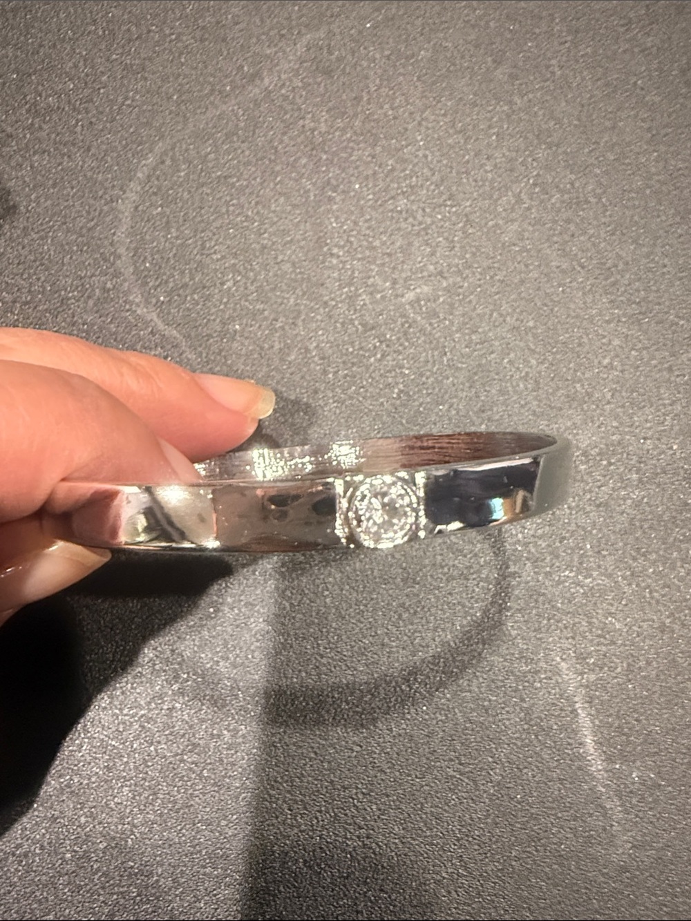 Polished Silver Tone Crystal Accent Women’s Bangle Bracelet